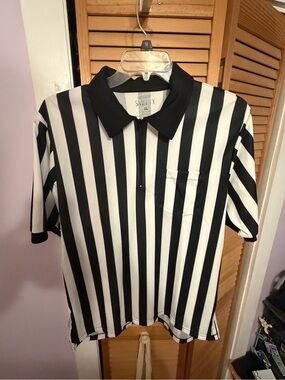 Black & White Striped Referee Polo Shirt